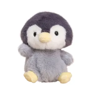 Simpatico pinguino di peluche grigio morbido animale imbottito portachiavi ciondolo.