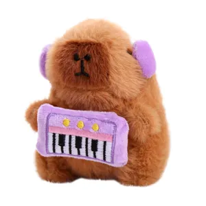 Cute musical capybara plush toy pendant with keyboard, soft stuffed animal doll decoration