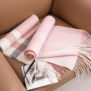 Unisex Winter Warm Wool Scarf Classic Plaid Pattern Fringe Long Casual Soft Neck Warmer Scarf For Men And Women