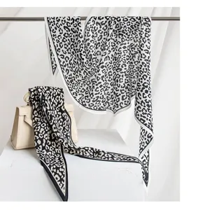 Luxury black white leopard silk rhombus scarf, premium mulberry silk crepe de chine neck wrap today.