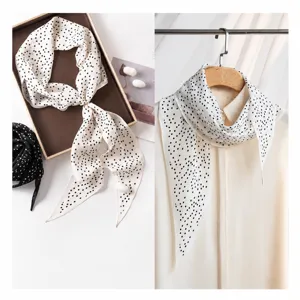 Elegant polka dot silk rhombus scarf for women, lightweight summer neckerchief and sun prot.