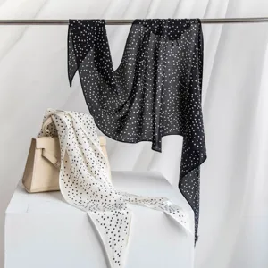 Women's silk polka dot scarf, mulberry silk summer thin neck scarf for daily commuting.