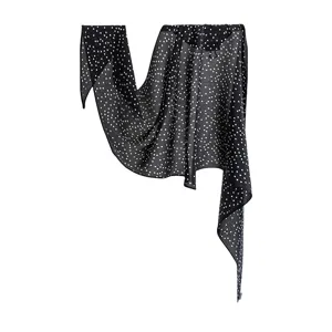 Elegant black mulberry silk scarf with white polka dots for summer daily commuting wear.
