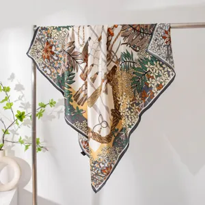 Luxury silk square scarf with vintage tassel floral print elegant neck wrap silk shawl
