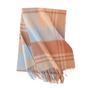 Classic plaid winter wool scarf with fringe cozy unisex warm fashion neckwear accessory