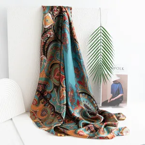 Luxury paisley silk square scarf for women, elegant fashion neckerchief and stylish shawl.