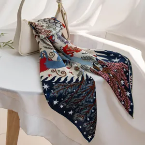 Elegant silk square scarf for women, perfect for neckwear or handbag accessory, chic design.