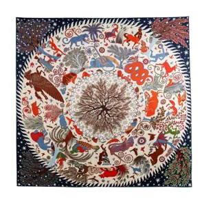 Luxury 100% silk square scarf for women, elegant mythological animal print design.