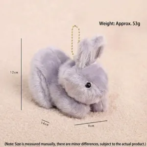 Grey plush rabbit pendant fluffy bunny doll cute keyring accessory for girls gift birthday present