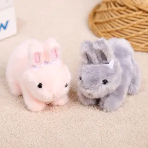 Plush rabbit doll toy with movable ears design, soft stuffed animal bunny pendant for kids gift.
