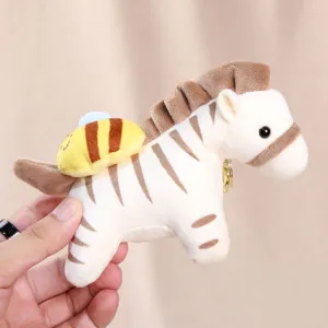 Plush zebra keychain bag pendant with cute bee decor soft stuffed animal toy charm accessory