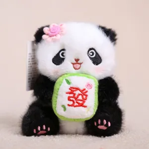 Cute plush panda pendant toy with mahjong tile doll bag accessory key chain gift