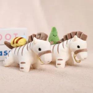 Cute zebra plush keychain with bee charm, soft stuffed animal bag pendant for keys and bags.