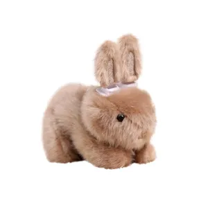 Brown moving ear plush rabbit toy pendant fluffy stuffed animal cute gift for kids and girls.