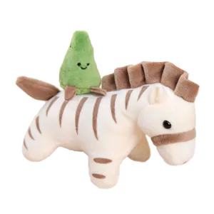 Cute zebra plush toy pendant with green plant companion doll, soft hanging keychain accessory.