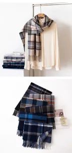 Cozy autumn winter plaid scarf with fringe, soft thickened cashmere feel couple shawl.