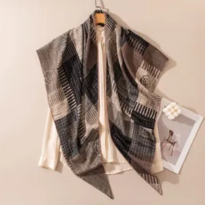 Lusso seta lana sciarpa triangolare quadri elegante retro autunno inverno donna chic