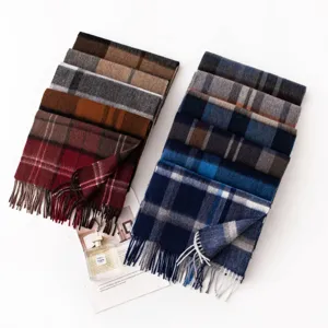 Classic plaid cashmere scarf winter warm thick couple fashion tartan shawl fringe.