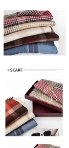 Classic plaid wool scarf for winter, thick warm unisex tartan neck wrap holiday gift item.