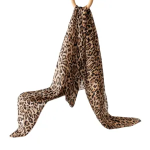 Women's Long Silk Scarf Leopard Print Sheer Lightweight Shawl Fashion Neckwear Daily Wear