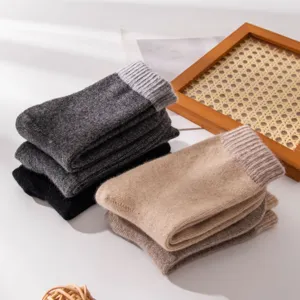 Thickened wool cashmere blend mid-calf socks detail, warm winter socks for men and women.