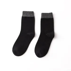 Thickened fleece wool blend mid tube socks for men and women, warm winter daily wear black.