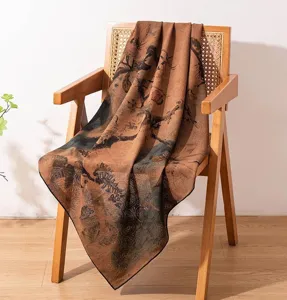 Elegant Chinese style mulberry silk square scarf, luxurious vintage floral shawl for women gift.