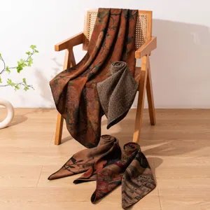 New Chinese style mulberry silk square scarf luxury traditional floral print women shawl