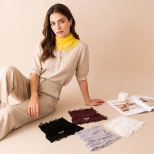 Women Solid Color Silk Mesh Neck Gaiter Fake Collar Summer Thin Mulberry Silk Scarf