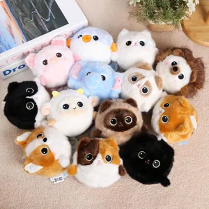 Llaveros de peluche redondo de animales lindos, mini colgantes de bolso gato y cerdo suaves.