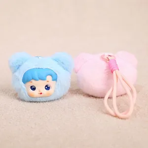 Mignon porte-clés tête d'ours en peluche pendentif de sac jouet duveteux pour fille