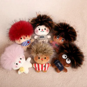 Cute quirky fluffy hair plush doll toy, creative funny stuffed keychain bag pendant accessory.