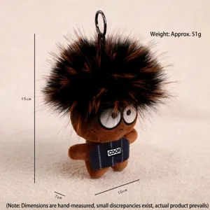 Cute funny fluffy plush doll keychain with big spiky hair and mini cook apron pendant.
