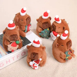 Lindo Capibara de felpa llavero de Navidad colgante mochila muñeca suave regalo