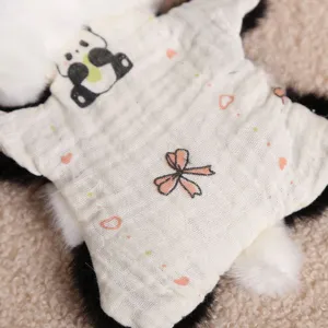Cute panda plush toy mini stress relief doll with lovely printed gauze dress detail shot.