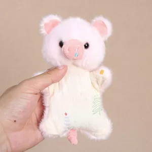 Adorable pink plush pig bean bag doll, soft fabric toy featuring cute embroidery details.