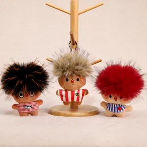 Cute fluffy plush doll pendant set with funny explosive hair design, trendy creative bag accessory.