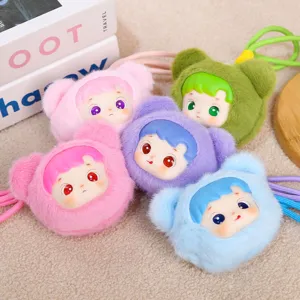 Poupée en peluche tête d'ours porte-clés mignon pendentif décoration de sac.