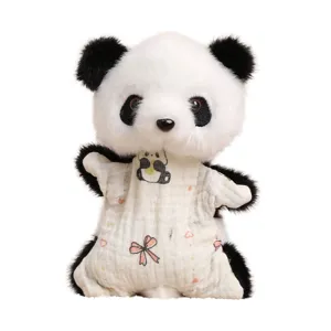 Cute plush panda toy with cute gauze outfit, soft stuffed animal doll for kids gift main.