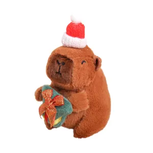 Lindo felpa de capybara de navidad tierno animal de peluche llavero mochila colgante