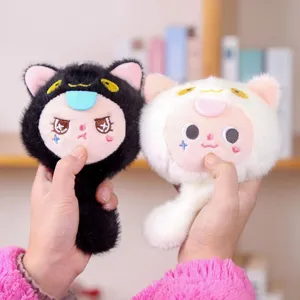 Cute black and white cat plush pendant, soft stuffed animal toy with delicate embroidery.