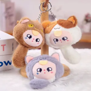 Cute plush cat keychain soft stuffed animal bag charm lovely cartoon doll pendant toy