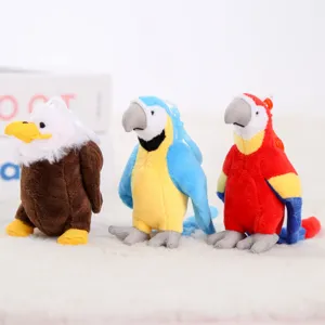 Cute plush animal keychain set featuring eagle and colorful parrots soft toy pendants.