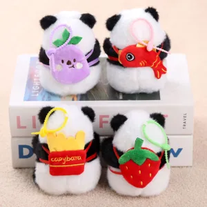 Niedlicher Panda Plüsch Schlüsselanhänger Set mit kleinen Rucksäcken, weiche Taschenanhänger.