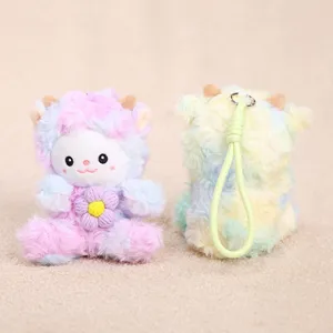 Colorful tie-dye plush sheep keychain, cute little lamb doll pendant, soft toy gift for kids.