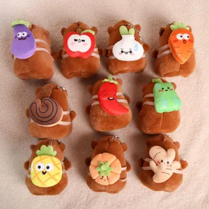 Cute capybara plush toy keychain featuring adorable vegetable and fruit backpacks, plush doll gift.