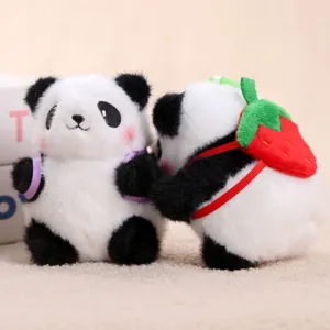 Süßer Panda Plüsch Schlüsselanhänger mit Erdbeer Rucksack weiches Stofftier Tasche Anhänger