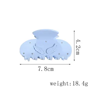 Light blue angel wing hair claw clip with rhinestones, cute hair accessory, 7.8cm length.