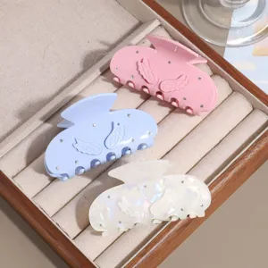 Macaron Color Acetate Angel Wing Rhinestone Hair Claw Clip Sweet Cute Shark Clip Hair Accessories For Women