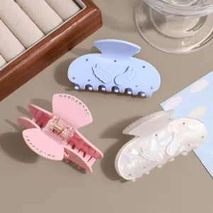Macaron color angel wings rhinestone hair claw clip, cute sweet style acrylic hair accessories.